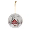 Homegifo Holly Jolly Winter Barn Round Metal Ornament