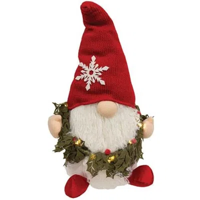 Homegifo Holly Wreath Gnome W/led Lights In Red