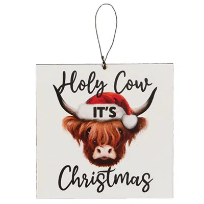Homegifo Holy Cow It's Christmas Square Ornament In White