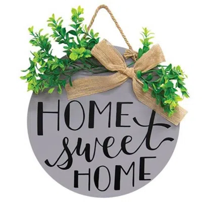 Homegifo *home Sweet Home Round Sign W/greenery In Gray