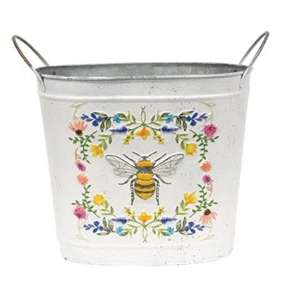 Homegifo Honeybee Floral Oval Bucket In Gray