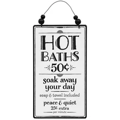 Homegifo Hot Baths Sign W/beaded Hanger In White