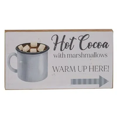Homegifo Hot Cocoa With Marshmallows Block Sign In White