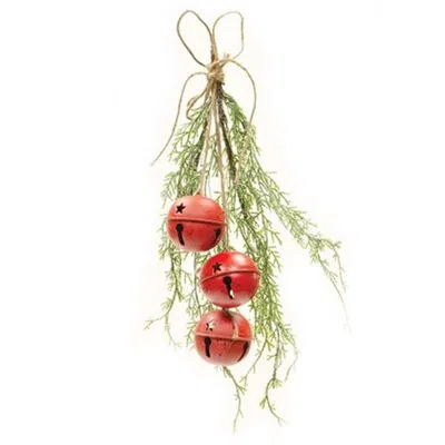 Homegifo Ice Glazed Cedar Hanging Bells 15" In Red