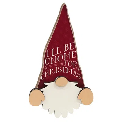 Homegifo I'll Be Gnome For Christmas Wooden Shelf Peeker In Red
