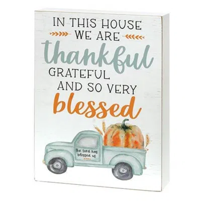 Homegifo *in This House We Are Thankful Pumpkin Truck Box Sign In Blue