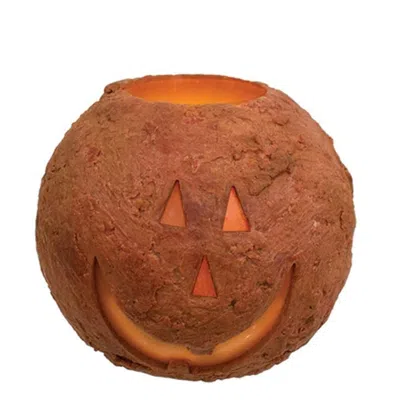 Homegifo Jack O Lantern Round Led Cake Candle 4" X 3.5" In Brown