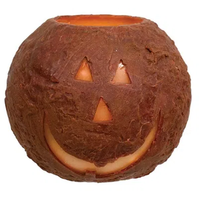 Homegifo Jack O Lantern Round Led Cake Candle 5.25" X 4.5" In Brown