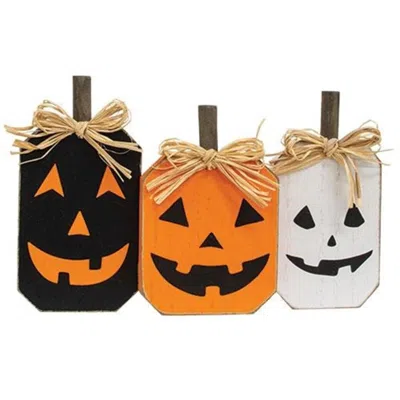 Homegifo Jack O Lantern Triple Pumpkin Wood Sitter In Multi
