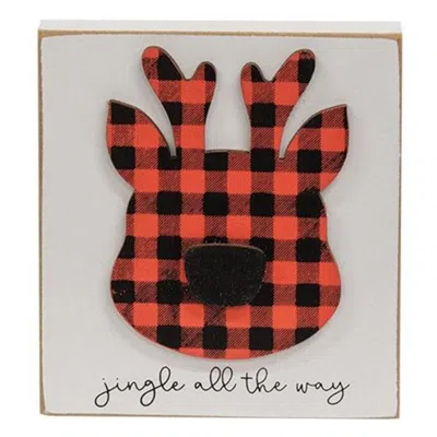 Homegifo *jingle All The Way Plaid Reindeer Block In Red