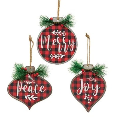 Homegifo *joy Merry Peace Metal Ornament 3 Asstd. In Red