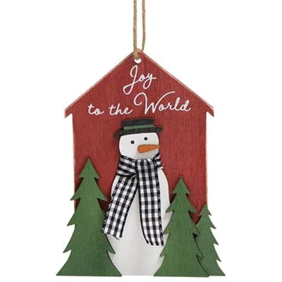 Homegifo Joy To The World Snowman & Trees Wooden Ornament In Red
