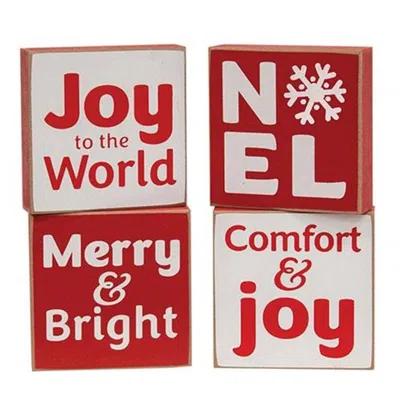 Homegifo Joy To The World Square Block 4 Asstd. In Red