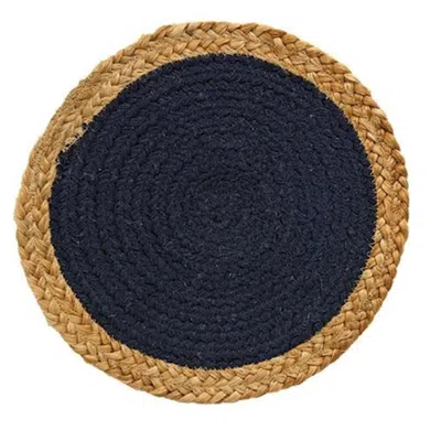 Homegifo Jute & Cotton Candle Mat Navy 10.5" In Black