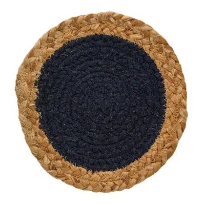 Homegifo Jute & Cotton Candle Mat Navy 6.75" In Multi