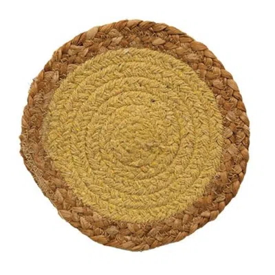 Homegifo Jute & Cotton Candle Mat Yellow 6.75" In Brown