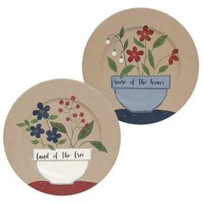 Homegifo Land Of The Free Flowers Plate 2 Asstd. In Blue