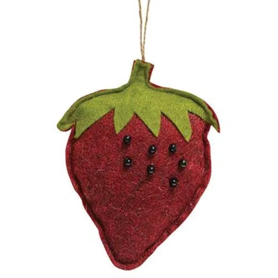 Homegifo Large Beaded Felt Strawberry Ornament In Red