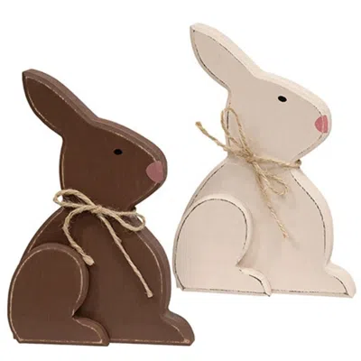 Homegifo Large Distressed Wooden Chunky Sitting Bunny 2 Asstd. In Multi