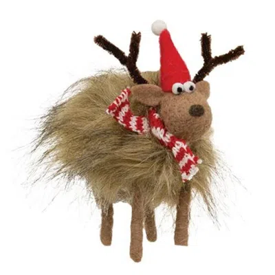 Homegifo *large Fuzzy Reindeer Felted Ornament In Brown
