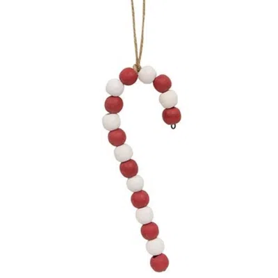 Homegifo Large Wooden Bead Candy Cane Ornament In Red