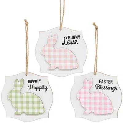 Homegifo *layered Buffalo Check Easter Bunny Blessings Ornament 3 Asstd. In White