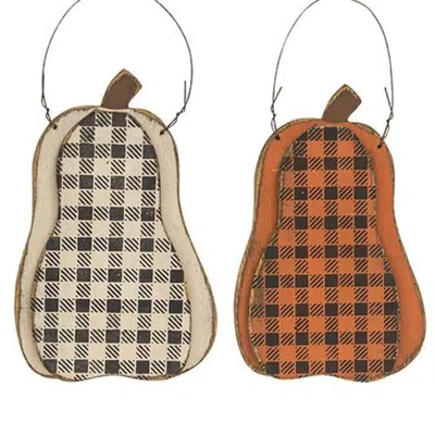 Homegifo *layered Wood Buffalo Plaid Hanging Pumpkin 2 Asstd. In Black
