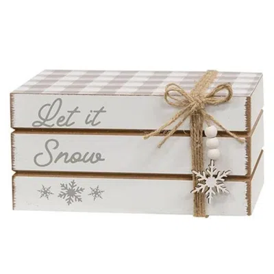 Homegifo Let It Snow Wooden Book Stack In Neutral