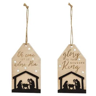 Homegifo Let Us Adore Him Silhouette Wooden Tag Ornament 2 Asstd. In Neutral