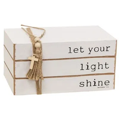 Homegifo *let Your Light Shine Wooden Book Stack In White