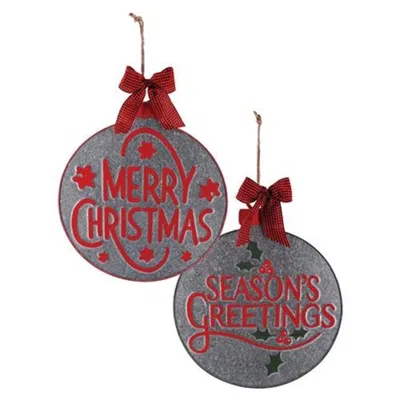 Homegifo *lg Round Galvanized Holiday Ornament 2 Asstd. In Gray