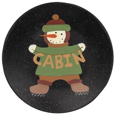 Homegifo *lodge And Cabin Snowman Plate 2 Asstd. In Brown