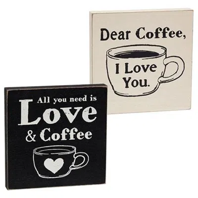 Homegifo Love & Coffee Block Sign 2 Asstd. In Black