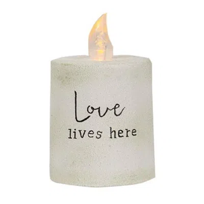 Homegifo Love Lives Here White Cement Flame Timer Pillar 2.25" X 2.5"h In Neutral