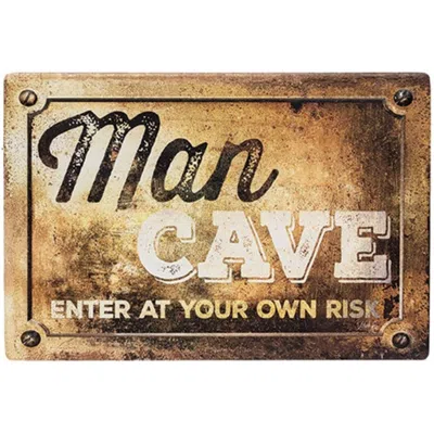 Homegifo Man Cave Enter At Your Own Risk Distressed Metal Sign In Brown