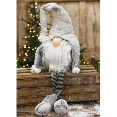 Homegifo *medium Dangle Leg Plush Fuzzy Gray Santa Gnome In Multi