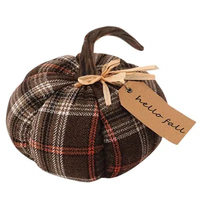 Homegifo *medium Plush Hello Fall Plaid Pumpkin In Brown