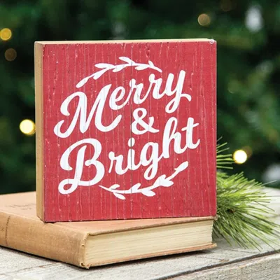Homegifo *merry Bright Rustic Wood Box Sign In Red