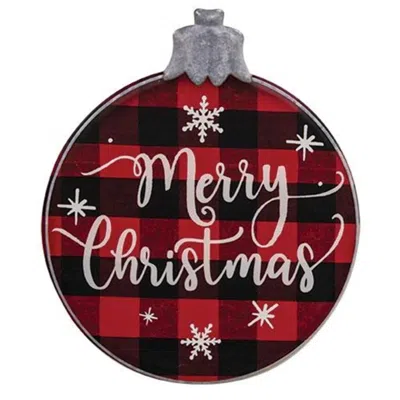 Homegifo Merry Christmas Buffalo Check Ornament Metal Sign In Red