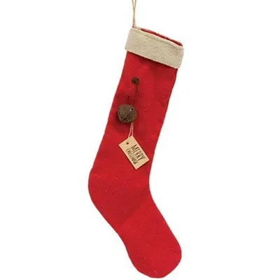 Homegifo Merry Christmas Red Fabric Stocking Ornament