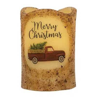 Homegifo Merry Christmas Truck Timer Pillar 3x4.5" In Brown