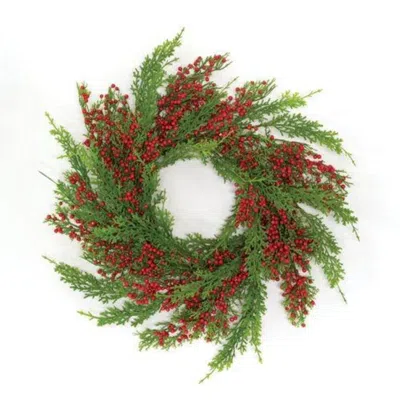 Homegifo Merry Red Berries & Cedar Candle Ring 6.5" In Multi