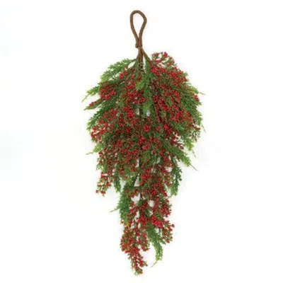 Homegifo Merry Red Berries & Cedar Teardrop 27" In Multi