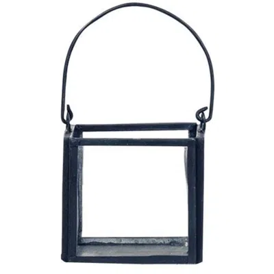 Homegifo Metal And Glass Square Votive Lantern In Blue