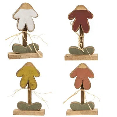 Homegifo Mini Rustic Wood Dropping Daisy On Base 9.75"h 4 Asstd. In Multi