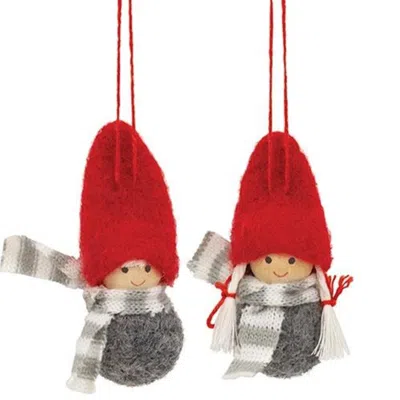 Homegifo Mini Winter Scarf Wooden Doll Ornament 2 Asstd. In Gray