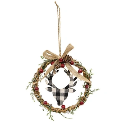 Homegifo *mini Wreath With Black & White Buffalo Check Deer In Multi