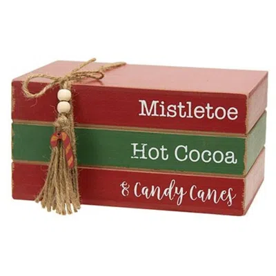 Homegifo *mistletoe Hot Cocoa & Candy Canes Wooden Stacked Books In Multi