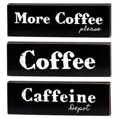 Homegifo *more Coffee Please Black Wooden Block 3 Asstd.