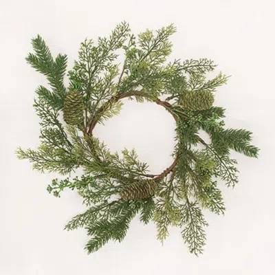 Homegifo Mossy Glen Pine & Cedar Candle Ring 6.5" In Green